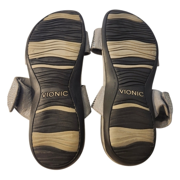 Sz 8, VIONIC,Samoa Orthopedic Gray Slides With Silver Studs & Adjustable Straps. - Picture 5 of 11